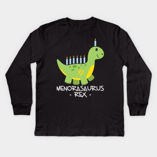 Hanukkah Dinosaur Menorasaurus T Rex Dino Chanukah Kids Long Sleeve T-Shirt